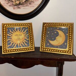 Celestial Moon & Stars Mary Beth Zeitz Gold Themed Copy Frame Art 5”x 5”